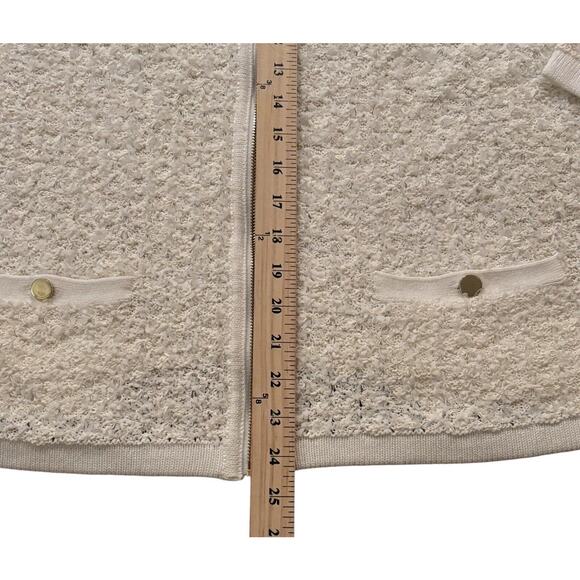 Jones New York Ivory Boucle Cotton Blend Zipper Sweater Cardigan Eyelash 2X NEW - Picture 5 of 10